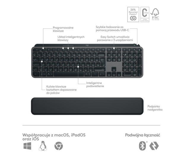 LOGITECH Klawiatura MX Keys S + mysz + podkładka Combo Graphite US 920-011614 - 1145878 - zdjęcie 12